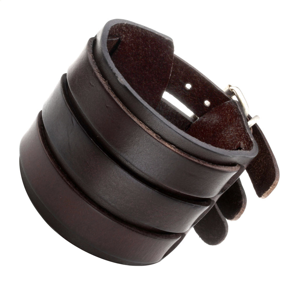 Zysta Punk Unisex Genuine Ox Leather Wide 3-layer Belt Wristband Bangle Cuff Bracelet 7.5