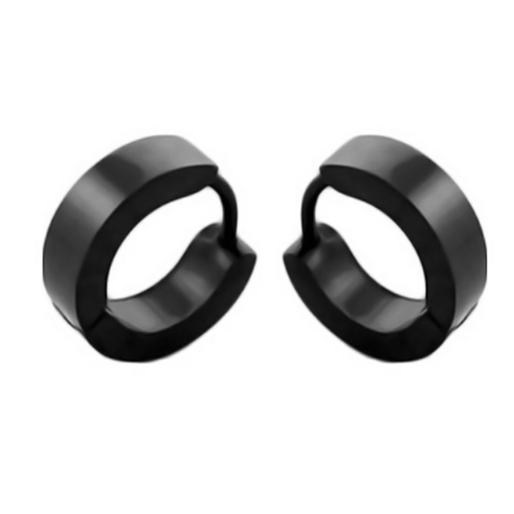 Zysta 2pcs Unisex Black Surgical Stainless Steel Clip On Hoop Hinged Huggie Stud Earring