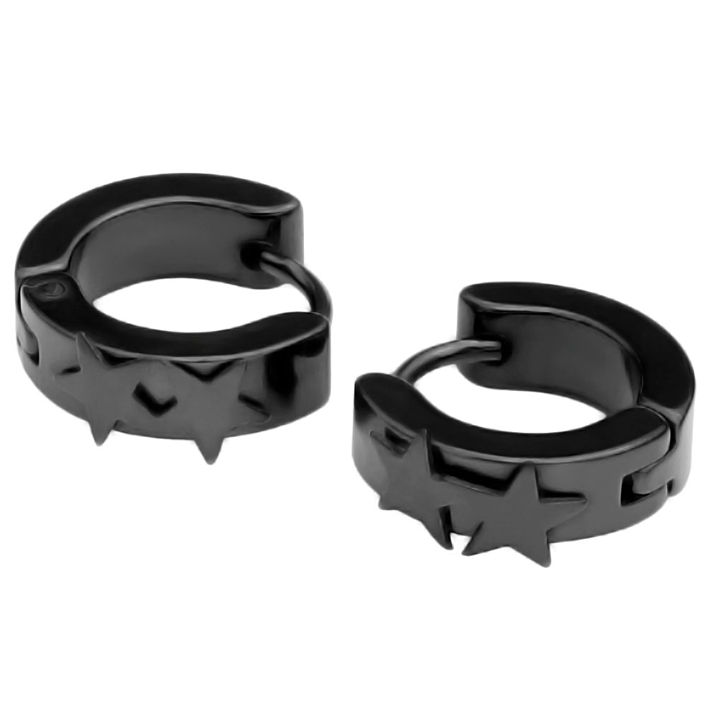 Zysta 2pcs Unisex Black Surgical Stainless Steel Star Clip On Hoop Hinged Huggie Stud Earring