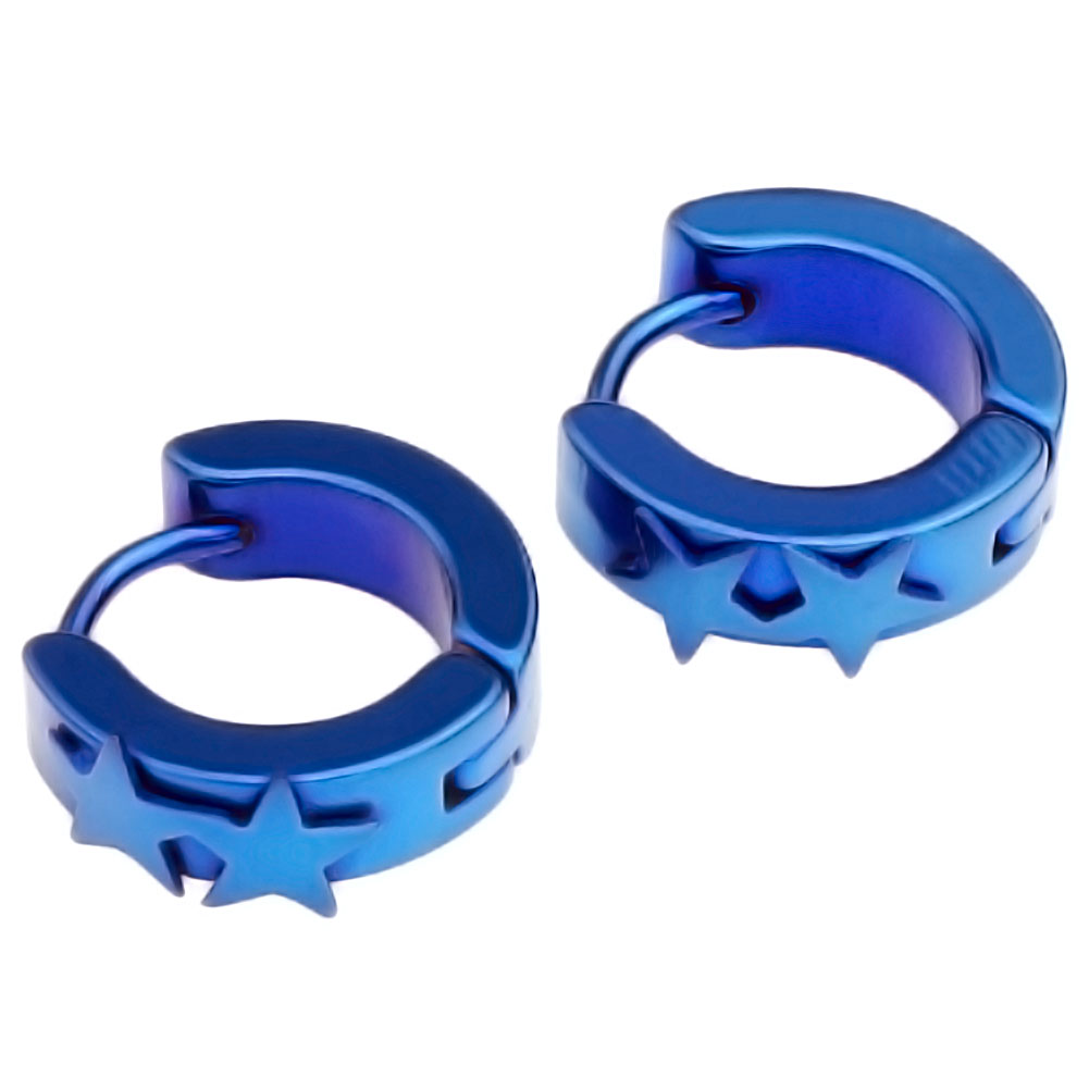 Zysta 2pcs Unisex Blue Surgical Stainless Steel Star Clip On Hoop Hinged Huggie Stud Earring